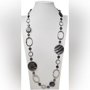 Lia Sophia Mother Of Pearl Resin Beads Oval Link Bungalow Long Necklace Jewelry